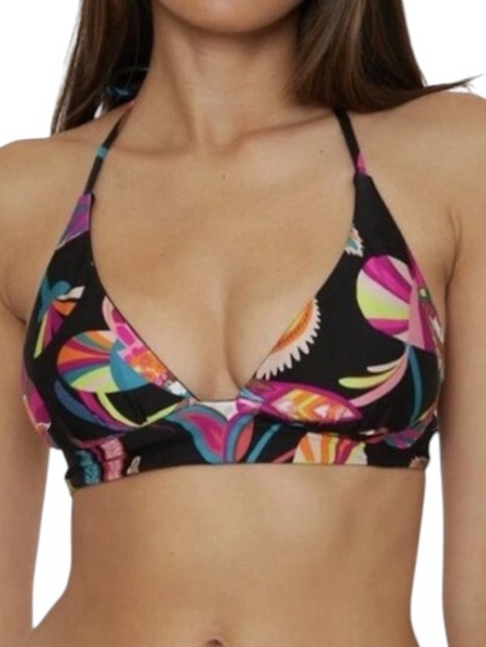Trina Turk colorful Luminary reversible halter bikini top size 6 $186 NWT